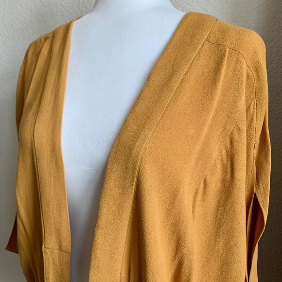 ANTHROPOLOGIE Elevenses Limn Open Front Crepe Cocoon Jacket Gold M/L - Picture 5 of 8